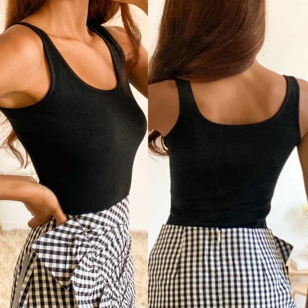 Lulus NWT Staple Style Ribbed Knit Scoop Neck Tank Top Dusty Black Size Large